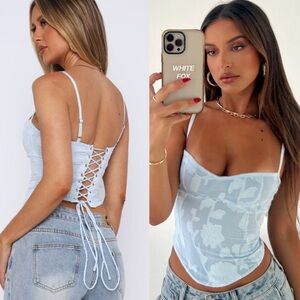 White Fox Boutique Blue Cream Sleeveless Bodysuit